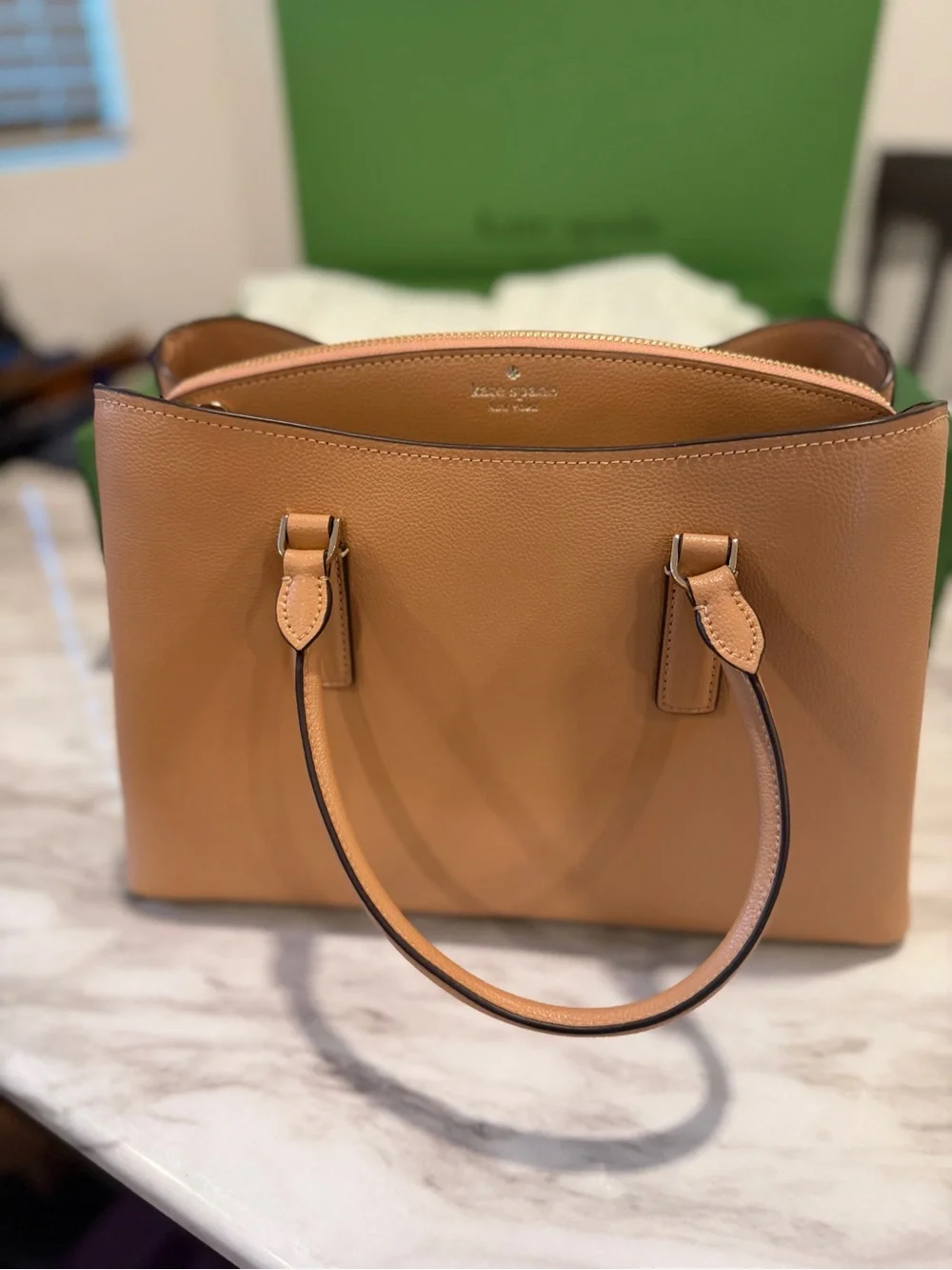 kate spade camel leather satchel with top handles